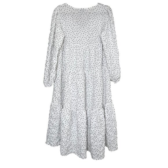 ASOS Design White Polka Dot Midi Dress Puff Sleeve V-Neck Size 8 - Picture 3 of 11